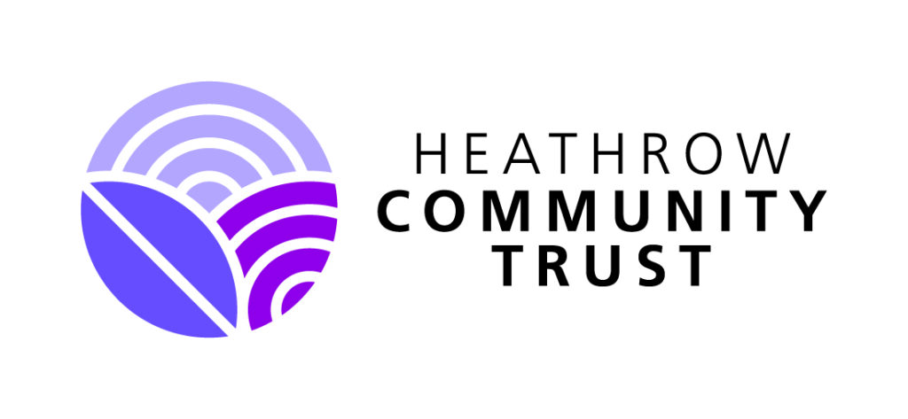 Heathrow Community Trust logo: a purple circular emblem with abstract waves and leaves next to the name HEATHROW COMMUNITY TRUST.